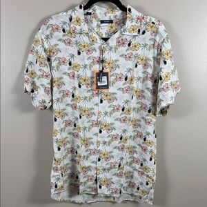 Benson Relaxed Fit Floral Short-Sleeve Button-Down Shirt in White